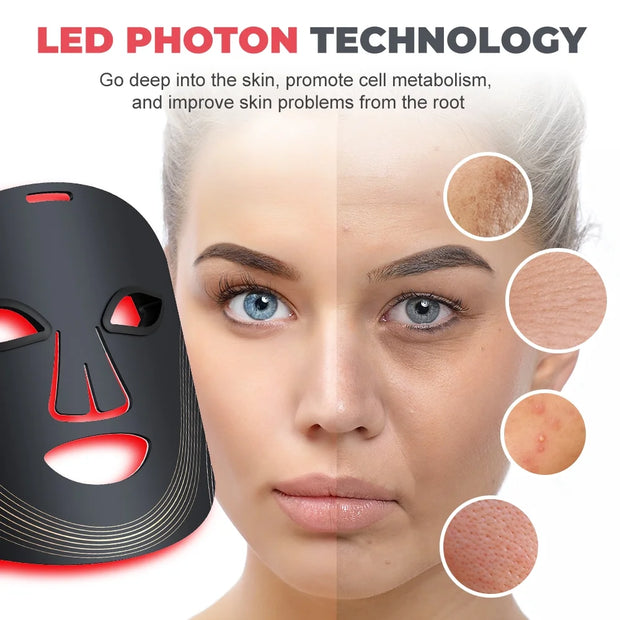 Red Light Therapy for Face, 7 Modes Portable Led Face Mask Light Therapy with Remote, Red Light Mask with Timing Function, Led Light Therapy at Home 180 LED Beads , Black