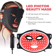 Red Light Therapy for Face, 7 Modes Portable Led Face Mask Light Therapy with Remote, Red Light Mask with Timing Function, Led Light Therapy at Home 180 LED Beads , Black
