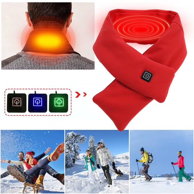 Electric Heated Scarf USB Charging Neck Heating Pad Cold-Proof Thermal Neck Wrap Warmer Washable for Outdoor Camping Hiking