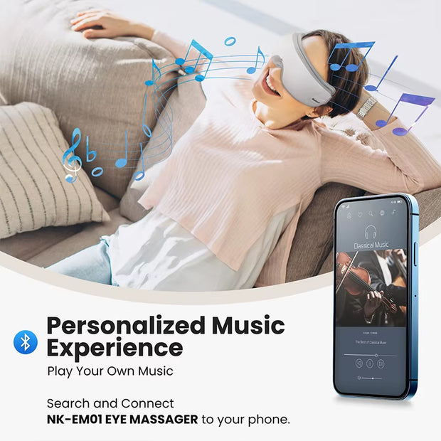 Eye Massager with Heat, Bluetooth Eye Mask for Migraine Relief, Eye Care Gift to Reduce Strain & Dry Eyes, Sleep Aid Relaxation