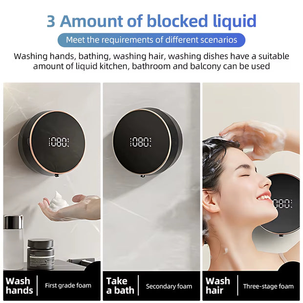 Automatic Foaming Hand Soap Dispenser Touchless Wall Mount No Drilling 300Ml 3 Levels Adjustable for Bathroom Kitchen Laundry